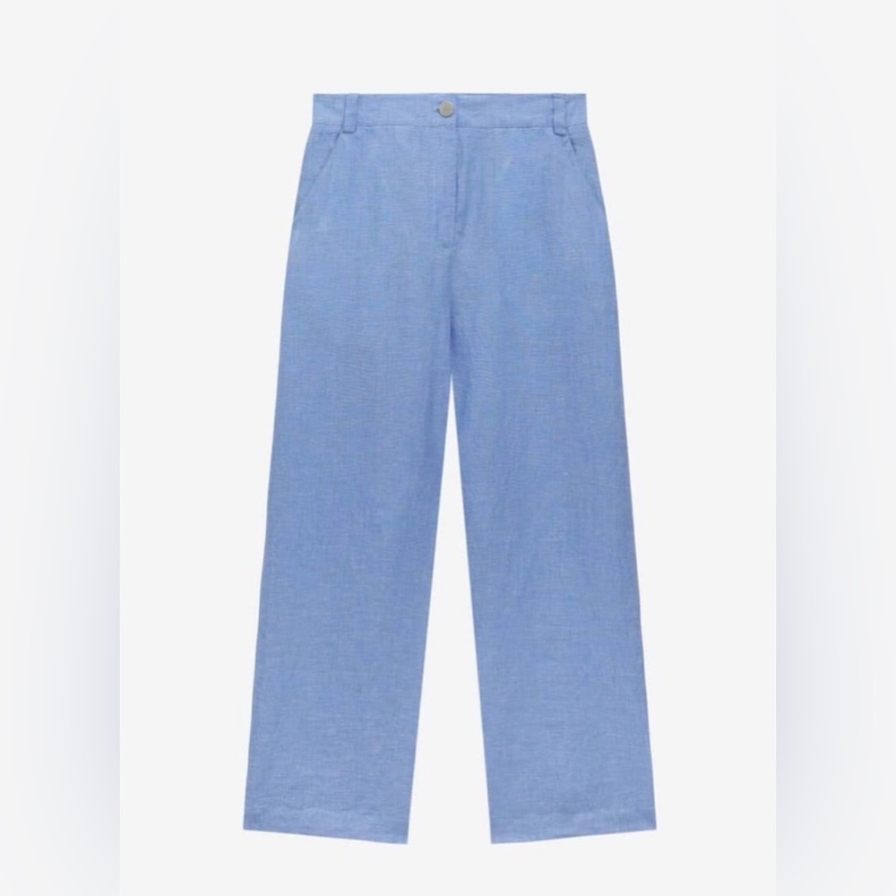 NWT BRORA Cross Dye Linen Trouser Pants Blue